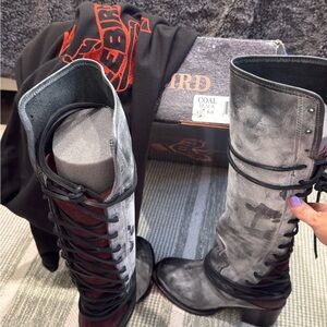 Freebird Black and Gray Lace Up Boots